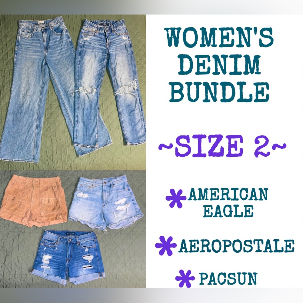 Women's 5-Piece Denim Bundle- Size 2-  American Eagle, PacSun, Aeropostale, EUC